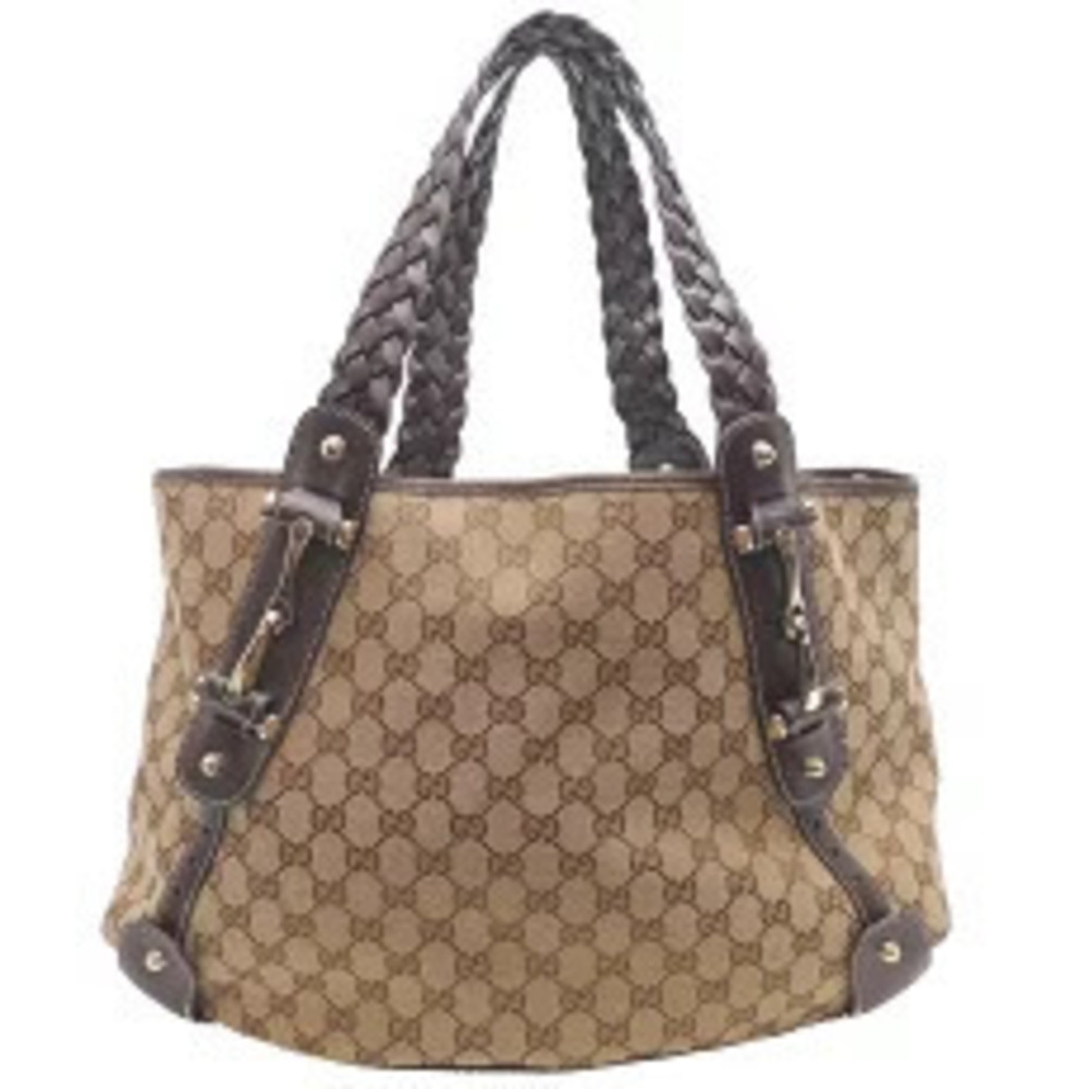 Gucci Horsebit Beige Canvas GG Bag Tote Tan